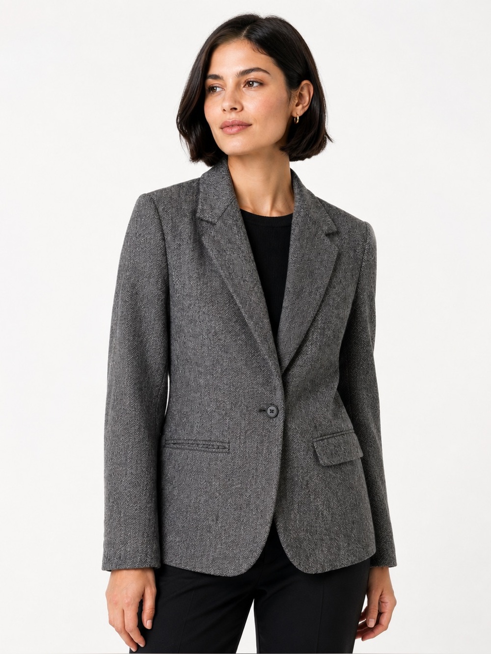 Jack Winter Vintage Women's Gray Herringbone Wool-Blend Blazer